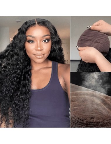 Confort Aéré Perruque Curly Water Wave Sans Colle avec Tulle Pré-découpé 5x5 – Soin du Cuir Chevelu pour bénéficier 