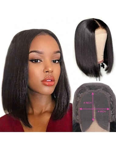 Bobo Wig Front Lace 4x4 "Raide Dark Brown Les êtres humains sont 