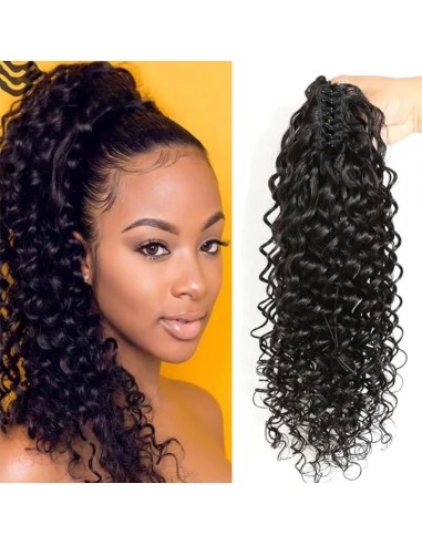 Zwarte paardenstaart paardenstaart met natuurlijke tang Remy Hair Deep Wave Faites des économies