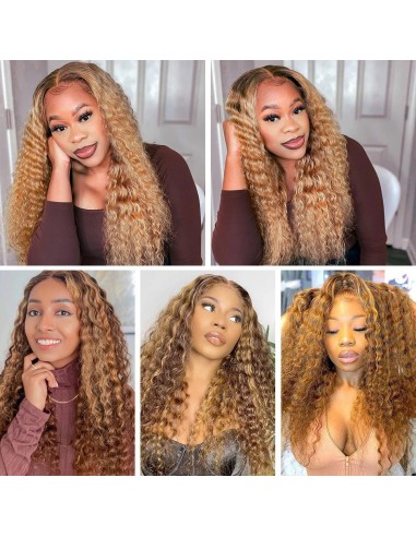 Deep Wave Chatain Méché blonde Perücke ohne Kleber mit vorgekoppelter Spitze pour bénéficier 